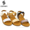 Adjustable ankle strap Pu ladies casual flat sandals